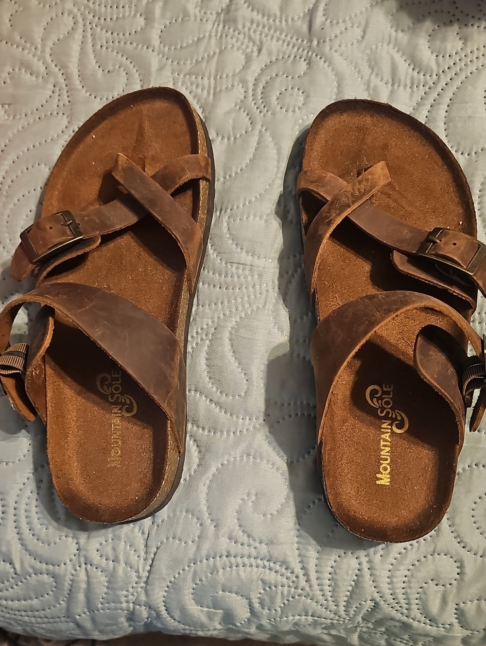Mountain Sole Women's Brown Leather Crossover Strap Sandals